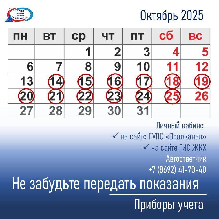 Водоканал: Напоминаем о необходимости передать показания водомеров до 25 числа