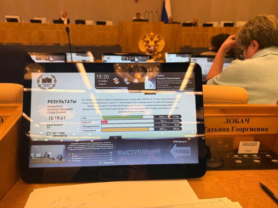 Татьяна Лобач: В первом чтении приняли изменения в статью Федерального закона «О виноградарстве и виноделии в Российской Федерации» и Земельный кодекс Российской Федерации» в части создания виноградарскими и винодельческими...