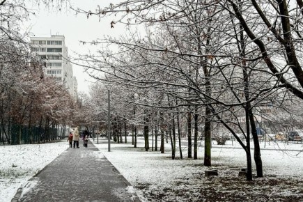 Москву накрыл первый в этом сезоне снег с дождём