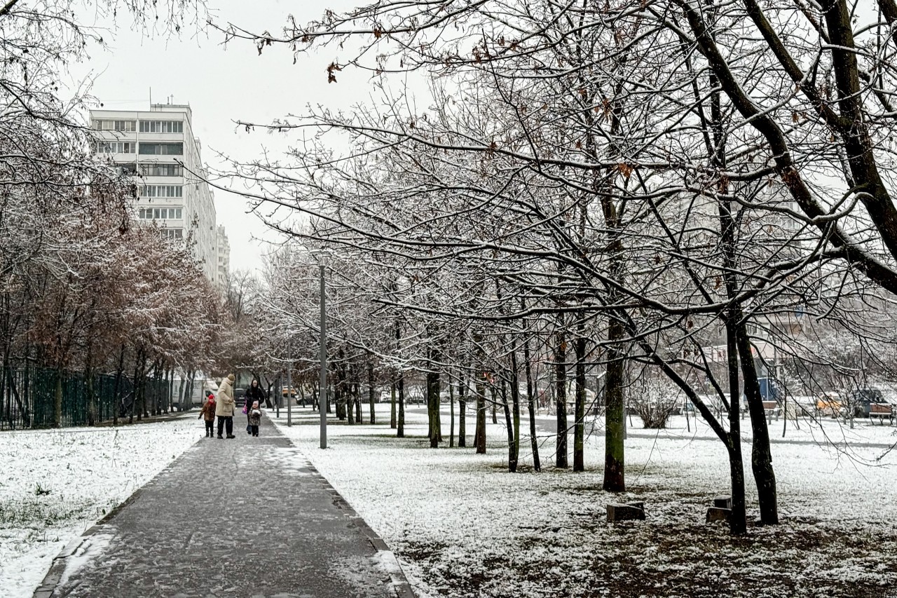 Москву накрыл первый в этом сезоне снег с дождём