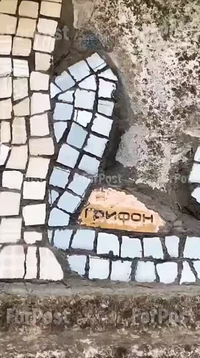 Севастопольские мозаичные котики спрятались в осенней листве