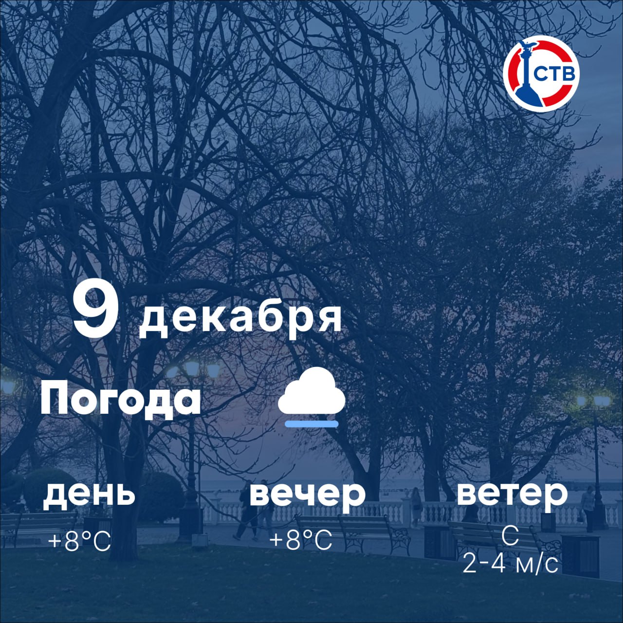 Доброе утро, севастопольцы! Сегодня нас ожидает лёгкий декабрьский дождь и пасмурная погода