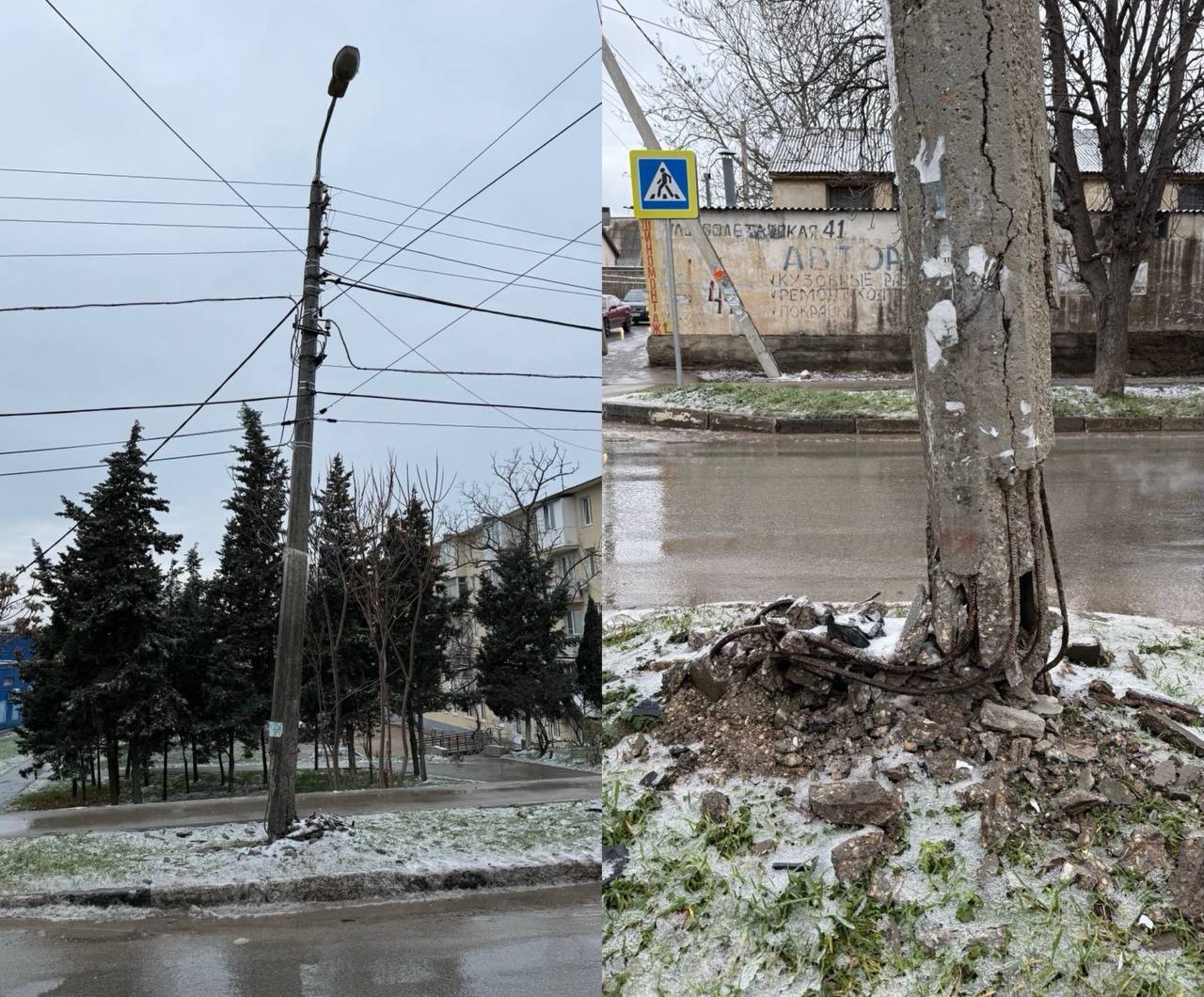 Горсвет: Внимание! Повреждена опора наружного освещения на ул. Пролетарская у д. 41