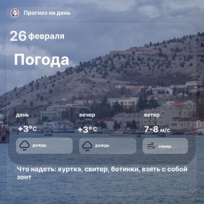 Доброе утро, севастопольцы! Сегодня днём в городе прохладно — около +3°C и дождь