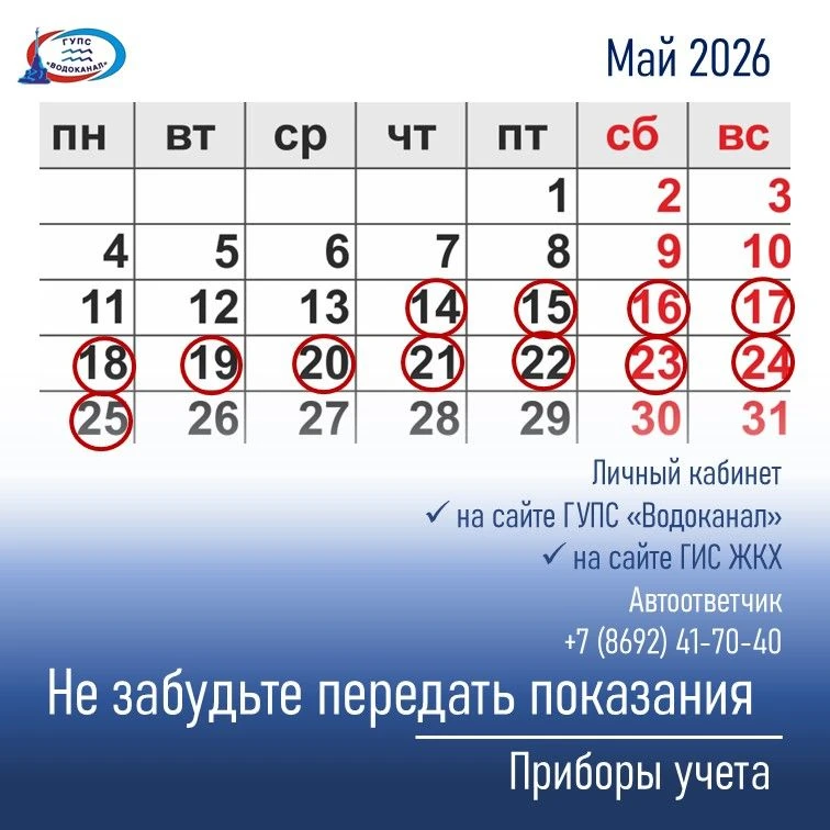 Водоканал: Напоминаем о необходимости передать показания водомеров до 25 числа